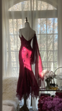 Elegant Burgundy Spaghetti Strap Gorgeous Beaded Shinny Chiffon Evening Dress Prom Dress HZ0319