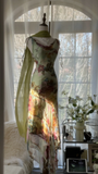 Elegant Green Fairy Gorgeous Floral Long Chiffon Spaghetti Strap Romantic Evening Dress Prom Dresses HZ0319