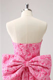 Vintage Rose Pink Bow Design A-line Floral Sleeveless Strapless Homecoming Dress, HZ0319