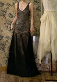 Vintage Prom Dress A Line V-neck Gala Dress Formal Dress Evening Dress HZ0319
