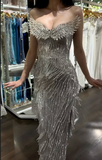 Gorgeous Sweetheart Mermaid Beading Tassel Long Party Dress Birthday Outfits, HZ0319