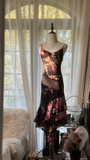 Vintage Black Spaghetti Strap Floral Design Romantic Chiffon Evening Dress Prom Dress HZ0319