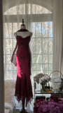 Elegant Burgundy Spaghetti Strap Gorgeous Beaded Shinny Chiffon Evening Dress Prom Dress HZ0319
