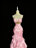 Charming Prom Dress Light Pink Sweetheart Pleated Tiered Mermaid Gala Dress Evening Dresses Birthday Party Dress HZ0319