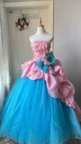 Fashion Prom Dress Strapless Floral Pleated Tulle Evening Dress Quinceanera Dress Ball Gown HZ0319