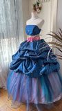Stunning Ball Gown Navy Strapless Pleated Tulle Prom Dresses Evening Gala Gown Quinceanera Dress HZ0319