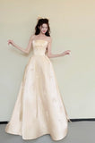 Chic Prom Dress Light Yellow Strapless Gala Dress Evening Gown Birthday Party Outfits HZ0319
