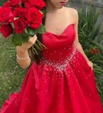 Stunning Prom Dress Sweetheart Formal Outfits Beading Red Evening Gown Gala Dress HZ0319