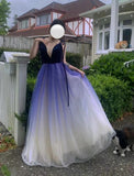 Ombre Prom Dress Spaghetti Straps Tulle Birthday Party Outfits Evening Gown Gala Dress HZ0319