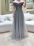 Chic Prom Dress Off Shoulder Pleated Tulle Birthday Party Outfits A Line Evening Gown Gala Dress HZ0319