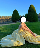 Yellow Prom Dress Strapless Pleated Slit Gala Gown Birthday Party Outfits Evening Dresses HZ0319