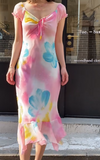 Fashion Prom Dress Chiffion V-neck Pleated Evening Dresses Print Gala Gown Cocktail Outfits HZ0319
