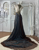 Elegant Prom Dress V-neck Crystal Evening Dress Gala Gown Cocktail Outfits HZ0319