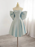 Vintage Light Blue Sweetheart Strapless Bow Design A-line Satin Party Dress Homecoming Dress HZ0319