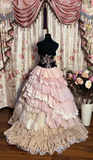 Pink Strapless A-Line Lace Tiered Princess Ball Gowns Formal Evening Gowns, HZ0319