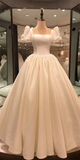 Simple A-Line Satin White Long Wedding Dress Bridal Dress Birthday Outfits, HZ0319