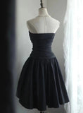 Vintage Black Sweetheart Beading Design A-line Strapless Party Dresses Homecoming Dresses, HZ0319