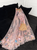 Sparkling Pink Beaded Sequined Design Elegant Mermaid Prom Dress Evening Dress HZ0319