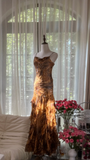 Retro Sparkling Sequin Beaded Elegant Design A-line Romantic Chiffon Evening Dress Prom Dress HZ0319