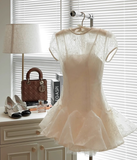 White Applique Design A-line Lace Short-sleeved Party Dress Homecoming Dresses HZ0319