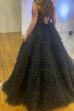 Elegant Prom Dress Black Sweetheart Pleated Tulle Long Gala Gown Evening Dress Party Outfits HZ0319