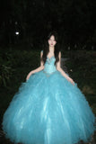 90s Retro Ball Gown Light Blue Sweetheart Ruffle Gala Gown Evening Dress Prom Dress HZ0319