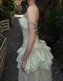 Beauty Prom Dress Light Green Strapless Slit Gala Gown Evening Dress Party Outfits HZ0319