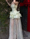 Beauty Prom Dress Light Green Strapless Slit Gala Gown Evening Dress Party Outfits HZ0319