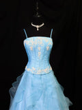 Beauty A Line Prom Dress Light Blue Spaghetti Straps Ruffle Formal Gown Evening Dress 18th Outfits HZ0319