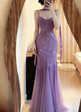 Sparkling Prom Dress Spaghetti Straps Pleated Mermaid Formal Gala Gown Graduation Outfits Evening Dress HZ0319