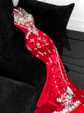 Gorgeous Sparkling Red Beaded Sequined Embroidery Design Elegant Mermaid Prom Dress Evening Dress HZ0319