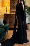 Elegant Prom Dress Black Crew Neck Mermaid Gala Gown Evening Dress Formal Outfits HZ0319