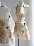 Vintage Fashion Floral Halter Dress Design A-line Party Dresses Homecoming Dresses, HZ0319