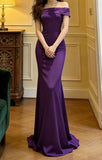 Elegant Prom Dress Purple Satin Off Shoulder Mermaid Formal Gala Gown Evening Dress Graduation Outfits HZ0319