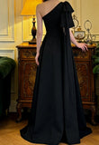 Elegant Prom Dress Black A Line One Shoulder Gala Gown Formal Evening Dress Graduation Outfits HZ0319