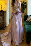 Charming Prom Dress Light Purple Crew Neck Pleated Gala Gown Formal Outfits Evening Dress Graduation Dress HZ0319