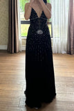 90s Stunning Prom Dress Black Spaghetti Straps Beading Formal Gala Gown Evening Dress Birthday Party Outfits HZ0319
