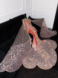 Gorgeous Shiny Beaded Exquisite Embroidery 3D Butterflies Mermaid Floor-length Evening Dress Prom Dresses HZ0319