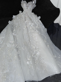Gorgeous Shiny Beaded White Sweetheart Tulle Sequin Design Elegant A-Line Floor-length Wedding Dress HZ0319