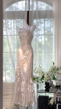 Elegant Mermaid Long Chiffon Spaghetti Strap Luxury Evening Dress Prom Dresses HZ0319