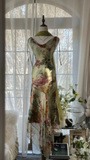 Elegant Green Fairy Gorgeous Floral Long Chiffon Spaghetti Strap Romantic Evening Dress Prom Dresses HZ0319