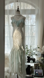 Elegant Mermaid Sparkling Beaded Spaghetti Strap Romantic Chiffon Evening Dress Prom Dresses HZ0319