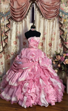 Pink Strapless A-Line Ruffles Layered Quinceanera Dress Lovely Birthday Ball Gown, HZ0319