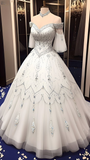 Gorgeous White Off Shoulder A-Line Beading Long Wedding Dress Bridal Dress, HZ0319