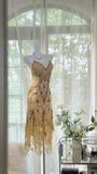Vintage Sequin Appliques Spaghetti Strap A-line V-neck Irregular Hem Party Dresses Homecoming Dresses, HZ0319