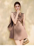 Elegant Light Brown Sleeveless Design A-line Satin Party Dress Homecoming Dress, HZ0319