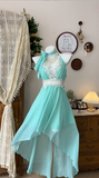 Retro Blue-green Applique Design A-line Chiffon Elegant Homecoming Dress Birthday Dress Party Dress HZ0319