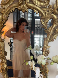 Fashion Beige Strapless Design A-line Tulle Women Party Dress, HZ0319