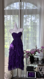 Elegant Purple Sweetheart Strapless Romantic A-Line Chiffon Tiered Evening Dress Prom Dresses HZ0319