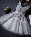 Vintage Gray Applique Design A-line Tulle Party Dress Homecoming Dress HZ0319